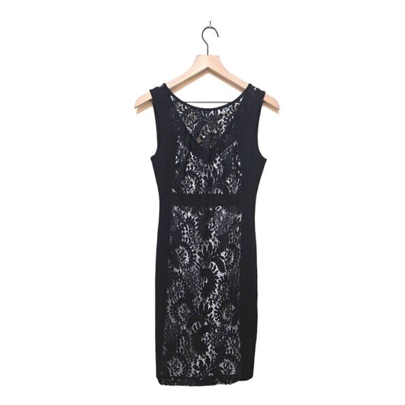 Laundry By Shelli Segal Black V-Neck Lace Sleeveless Mini Shift Dress Sz 4 - Picture 1 of 9